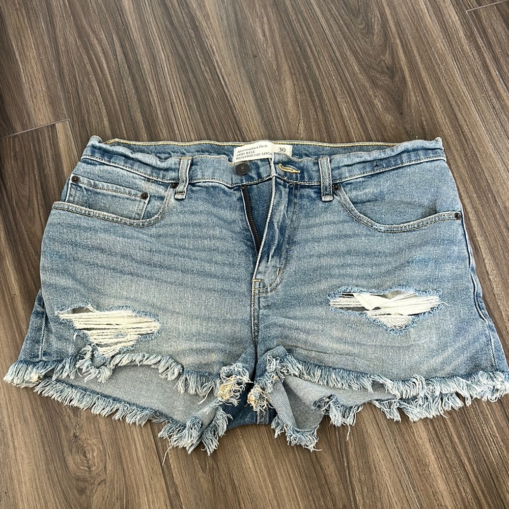 Abercrombie & Fitch Light Blue Ripped Jean Shorts